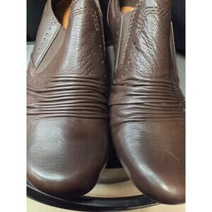 Yii Brown Leather Mules Clogs Slip-On Comfort Shoes Women’s 10 Block Heel
